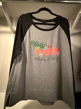 Gray & Black Raglan Holiday Tee with Red Truck Graphic